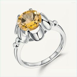 Cluster Rings Cluster Rings Gems Ballet 2 66Ct Natural Citrine Engagement Ring Genuine 925 Sterling Sier Gemstone Finger For Women F Dha8U