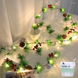 Strings LED Christmas Rattan Fairy 2.2M Battery Pine Cone Bells Needle Red Fruit Tree Vine Light String Bedroom Wedding Party Decor