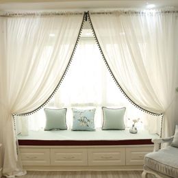 Curtain Modern Simple White Tulle Yarn Window With Beads Sheer Voile Drapes In Living Room Light Luxury Valance Curtains