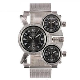 OULM Brand Gran Dial Quartz Militar Mens Watch Tiempo de viaje preciso Combinaci￳n de mu￱eca de pulsera masculina de acero inoxidable2947
