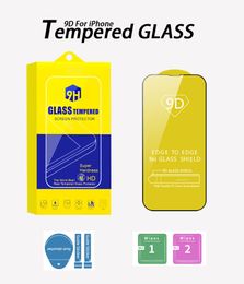 9D Screen Protectors for iPhone 15 Pro Max 11 12 XR XS 7 8 Plus Full Cover 9H Protective Tempered Glass With Retail Box