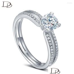 Wedding Rings Wedding Rings Shining Zirconia Bands Fashion Double Row Small Cz Stone Inlay Design Bijoux Femme Anillos Engagement Dd Dhcqe