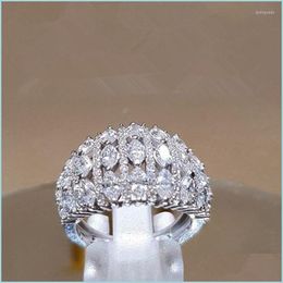 Wedding Rings Wedding Rings Huitan Brilliant Bridal For Ceremony Party Fl Paved Shiny Cz Stone Sier Colour Fashion Luxury Jewellery Wom Dhins