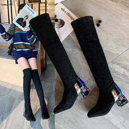 Boots Winter Over The Knee Women Stretch Fabric Thigh High Sexy Woman Shoes Long Bota Feminina zapatos de mujer Y2210