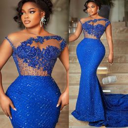 2022 Arabic Aso Ebi Mermaid Luxurious Prom Dresses Beaded Crystals Lace Evening Formal Party Second Reception Birthay Engagement Gowns Dress ZJ660