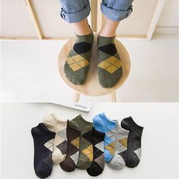 Men's Socks ZDL-340 Rhombus Cotton Casual Classical For Men Dress Ankle Sock 5 Pairs