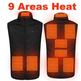 Men's Vests 9 Places Heated Vest Men Women Usb Sleeveless Jacket Male Thermal Clothing Hunting Winter Waistcoat