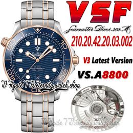 V3 Diver 300M Herrenuhr sv210.20.42.20.03.002 vsf8800 Automatische zweifarbige Roségold-Keramiklünette, blaues Wellenstruktur-Zifferblatt, Stahlarmband, Superversion-Ewigkeitsuhren