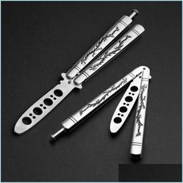 Other Hand Tools Foldable Butterfly Knife Trainer Transformable Blunt Balisong Pocket 440C Stainless Steel Outdoor Training Tool For Dhnzr