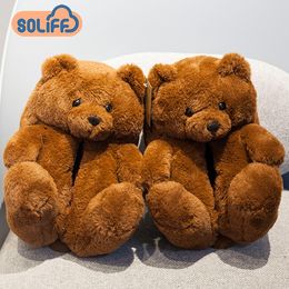 Woman Slippers Winter Shoes Cut Lovely Bear Faux Fur Slides Plush Slippers Soft Sole Indoor Shoes Women Beige Fluffy Slippers