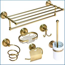 Bath Accessory Set Antique Brass Bathroom Accessories Paper Holder Toilet Brush Rack Commodity Basket Shelf Soap Dish Robe Hook Hair Dryer