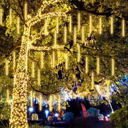 Strings 4Set 32 Tubes Meteor Shower Rain LED String Lights Christmas Decorations Outdoor Street Garland Wedding Fairy Garden Decor 2023