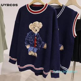 Women's Sweaters Oversize Women Autumn Winter Knitwear Pullovers Casual Korean Girls Cute Teddy Bear Jaquard Sweater V-neck Knitt