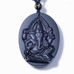 Pendant Necklaces Drop Obsidian Elephant Ganesha Amulet With Chain Blessing Lucky Pendants