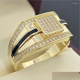 Wedding Rings Wedding Rings Fashion Punk Gold Colour Stitching Black Stripes Inlaid Zircon Ring Men Party Engagement Jewellery Giftwedd Dhbn8