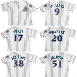 Proword C202 Arizona 9 MATT WILLIAMS 17 MARK GRACE 20 LUIS GONZALEZ 38 CURT SCHILLING 51 RANDY JOHNSON throwback baseball jersey