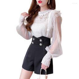 Women's Tracksuits Women's Autumn Spring Ladies Lace Heavy Nail Drill Shirt Wide-Leg Shorts Two-Piece Suits/Sets