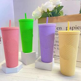 Mugs 710ml Diamond Radiant Durian Straw Cup With Lid Logo And Gift Reusable AS Material Tumbler Coffee