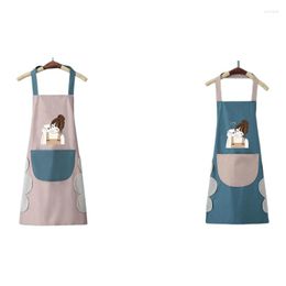 Aprons 2X Kitchen Wipeable Waterproof Oil-Proof Girl Nail Shop Apron For Women Baking Accessories Pink & Blue