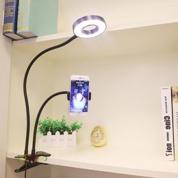 Table Lamps Beauty Clip LED Lamp With Live Phone Holder Dimmer Ring Eye Care Reading Light Desk Christmas Usb Gift