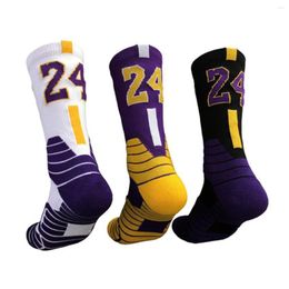 Men's Socks Basketball Stockings Anti-Slip Color-Contrast Stripes Sports Star Number With Thicken Towel Bottom For Men