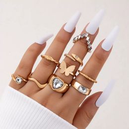 Luxury Pearl Stone Gold Colour Butterfly Ring Sets for Women Charms Snake Heart Wedding Jewellery Anillo pcs/sets