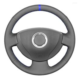 Steering Wheel Covers Hand Sew Blue Marker Black Artifcial Leather Cover For Clio 2 2001-2008 Twingo 2007-2014 Dacia Sandero