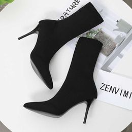 Boots Sexy Sock Knitting Stretch High Heels for Women Fashion Shoes 2022 Spring Autumn Ankle Female Size 42 Y2210
