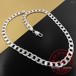Chains 925 Sterling Silver 20/24/26 Inches 10mm 12mm Flat Sideways Chain Necklace For Women Man Fashion Wedding Party Charm Jewelry