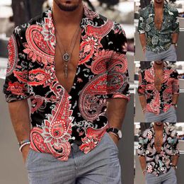 Men's Casual Shirts Embroide Western Men Long Sleeve Autumn Winter Printed Fashion Top Blouse Socks