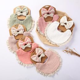 Hair Accessories 3Pcs Baby Headband Tassel Saliva Towel Floral Print Born Double Side Bibs Boys Girls Bandana Burp Cloths Feeding Smock