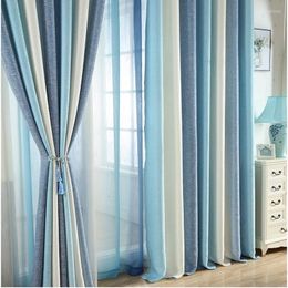 Curtain Blue Striped Printed Blackout Curtains For Living Room Modern Window Blinds Married Study Kids Cortinas Rideaux