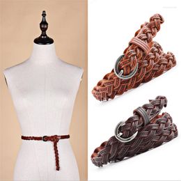 Belts Fashion Women Casual PU Leather Novelty Knitted Narrow Thin Buckle Strap Waist Belt Lady Decorative Skinny Waistband