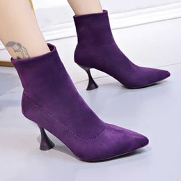 Boots 85Cm Ultra High Heel Short Autumn And Winter Stiletto Oversized Women Purple Suede Fashion Shoes J220923