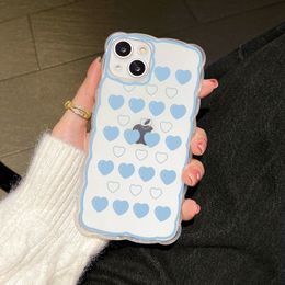 Love Heart Cute Aesthetic Phone Cases Shockproof Protective TPU Sky Blue Wave Phone Cover Compatible with IPhone 6/811/12/13/14 Xs S Plus XS Max For Teen Girls Women Boys