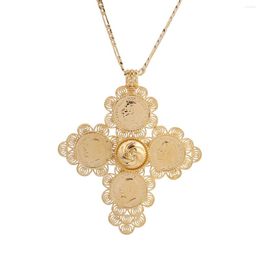 Pendant Necklaces Ethiopian Big Coin Square Cross Necklace Women Gold Color African Chain Jewelry