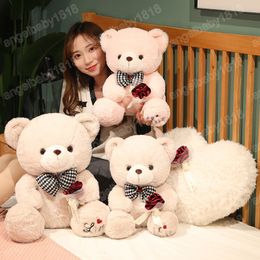 35/45CM Kawaii Teddy Bear Plush Dolls LOVE Pillow Bow Tie Rose Bears Stuffed Animal for Wedding Decor Gift for Couple Girls