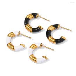 Hoop Earrings Fashion Gold Stainless Steel Black And White Oil Dripping C-shaped Women's Jewellery Accessories By Gift