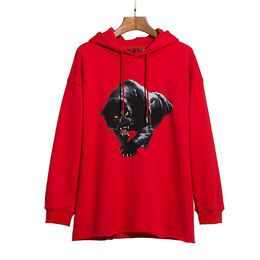 Mens Hoodies and Womens Hooded Sweater Casual Winter Long Sleeve Panther Print Loose Pullover Cotton