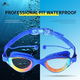 goggles Professional Swimming Goggles with ear plugs Waterproof glasses Anti-Fog Anti-UV Sile Glasses Electroplate L221028