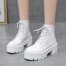 Boots Rimocy Women's Chunky Ankle Platform Lace-Up Thick Sole Motorcycle Women 2022 Autumn Winter Pu Leather Botas Mujer Y2210