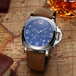 Men's luxury Quartz Watch leisure Fashion Multi-function time luminous Calendar Belt Watches