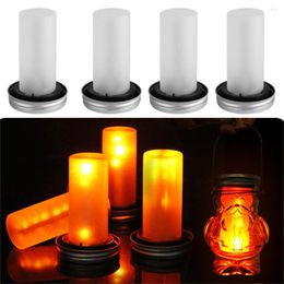 Strings Solar Power Mason Jar Lid Lights Torch Flame Lamps Fairy Outdoor Bottle Warm Candle Lantern Garden Christmas Decor