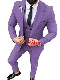 Customise tuxedo One Button Handsome Peak Lapel Groom Tuxedos Men Suits Wedding/Prom/Dinner Man Blazer Jacket Pants Tie Vest W1188
