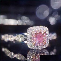 Wedding Rings Wedding Rings Fashion Rhinestone Women Band Pink Ring Bridal Jewelry Size 610Wedding Brit22 Drop Delivery 2022 Dhggk