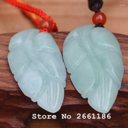 Pendant Necklaces Natural Rice White Jadeite Stone Pendnat Carved Leaves Necklace Gift For Women Girl's Jades Jewellery Free Rope