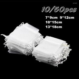 Gift Wrap White 50/10pcs 7x9 9x12 13x18cm Organza Bags Jewelry Pounch Wedding Decoration Party Supplies X-mas Favor Gife 6z