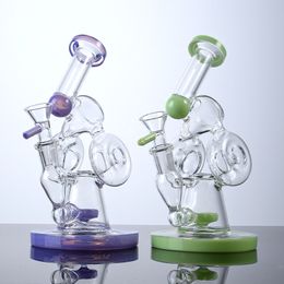 Double Recycler Hookahs Slitted Donut Perc Glass Bong 14mm Joint Bongs Sidecar Milk Green Purple Oil Dab Rigs With Bowl XL320