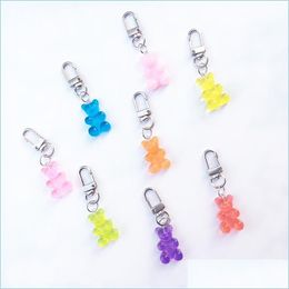 Keychains Lanyards Candy Colour Cute Bear Keychain Ring Pendant Girls Kids Men Women Couple Key Chain Bag Charm Drop Delivery 2022 Dhpdd