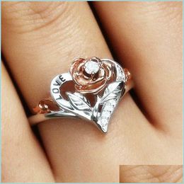 Wedding Rings Wedding Rings Fashion Heart Rose Love Sier Colour Ring Size 6 7 8 9 10 For Women Gift Synthetic Gemwedding Brit22 Drop Dh15Z